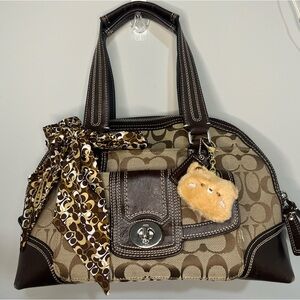 Coach Hampton Signature Canvas & Leather Domed Satchel Bag F13977